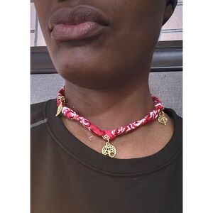 Handmade Red Bandanna Charm Necklace – Adjustable Choker